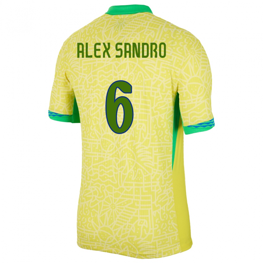 Uomo Maglia Brasile Alex Sandro #6 Giallo Kit Gara Home 24-26 Maglietta