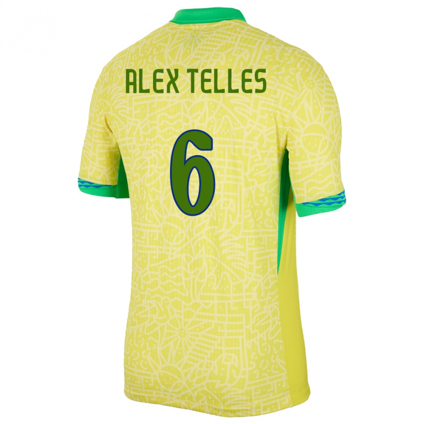 Uomo Maglia Brasile Alex Telles #6 Giallo Kit Gara Home 24-26 Maglietta