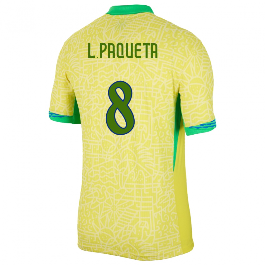 Uomo Maglia Brasile Lucas Paqueta #8 Giallo Kit Gara Home 24-26 Maglietta