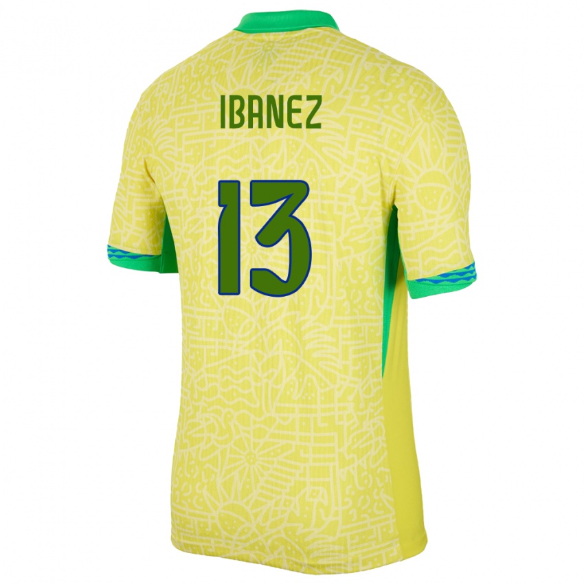 Uomo Maglia Brasile Roger Ibanez #13 Giallo Kit Gara Home 24-26 Maglietta