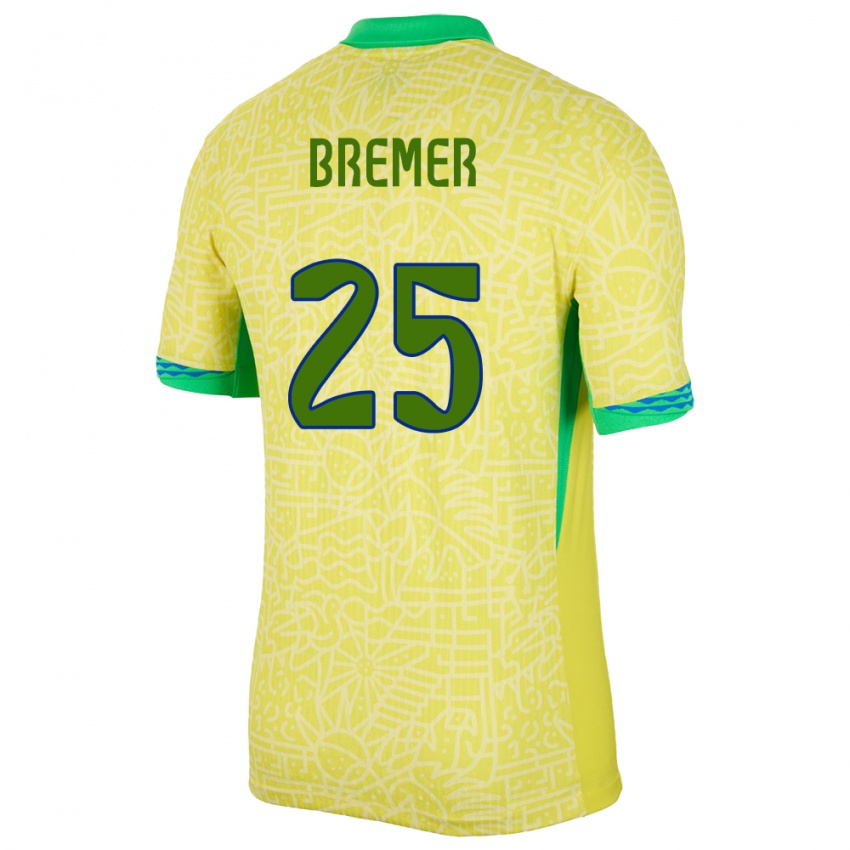 Uomo Maglia Brasile Bremer #25 Giallo Kit Gara Home 24-26 Maglietta