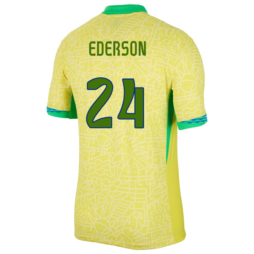 Uomo Maglia Brasile Ederson #24 Giallo Kit Gara Home 24-26 Maglietta