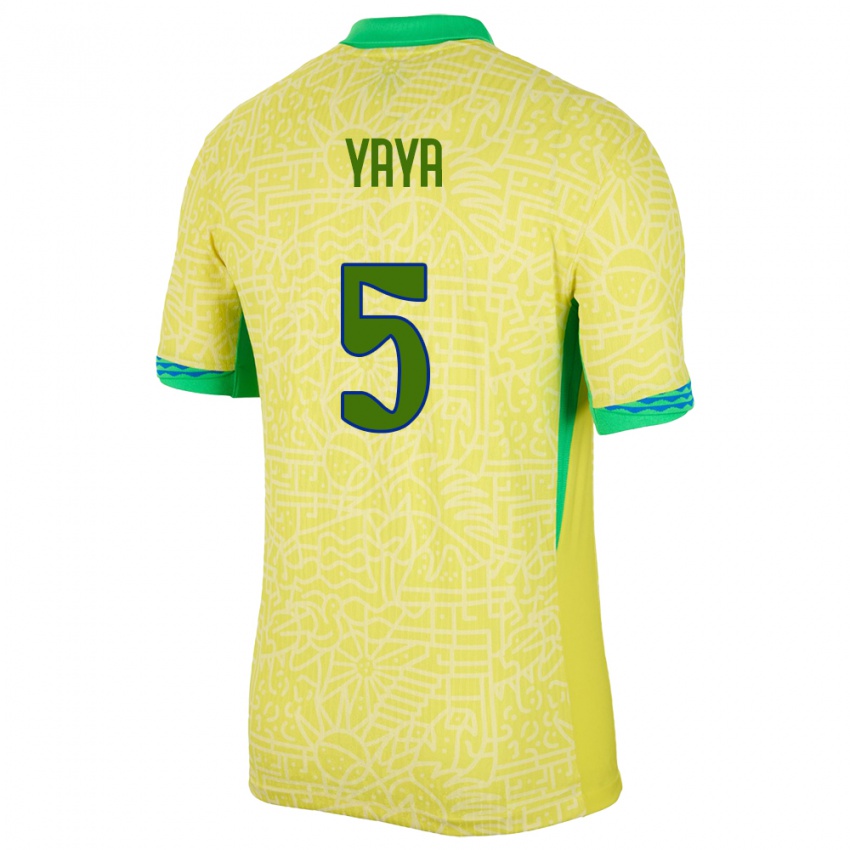 Uomo Maglia Brasile Yaya #5 Giallo Kit Gara Home 24-26 Maglietta