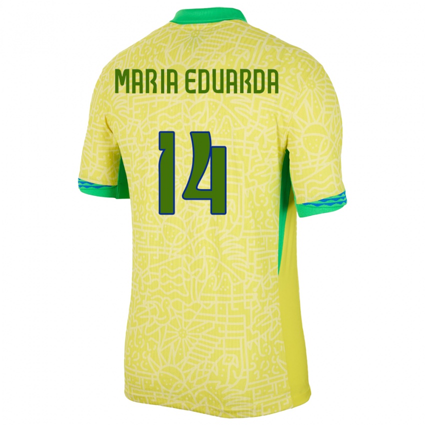 Uomo Maglia Brasile Maria Eduarda #14 Giallo Kit Gara Home 24-26 Maglietta