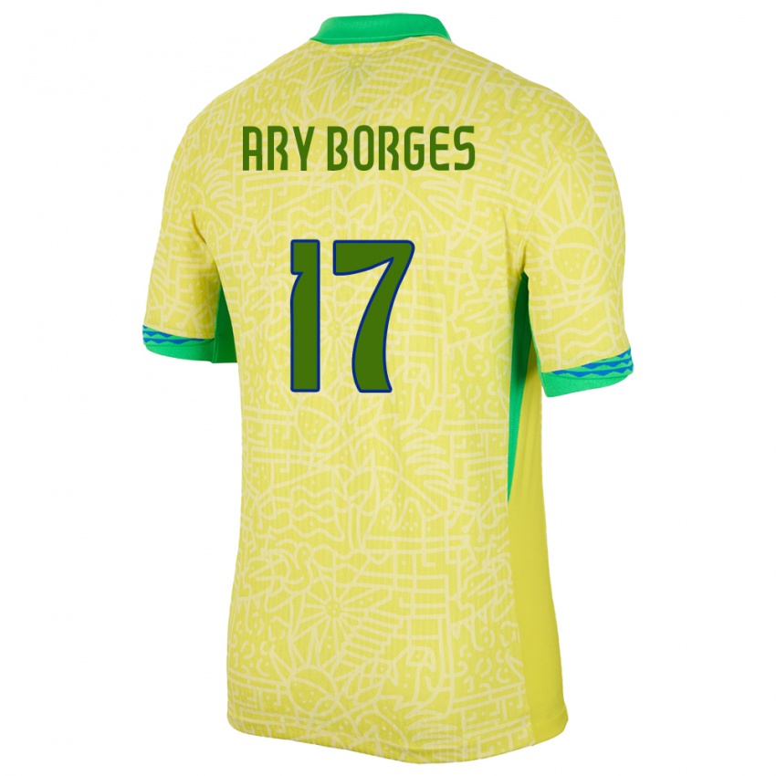 Uomo Maglia Brasile Ary Borges #17 Giallo Kit Gara Home 24-26 Maglietta