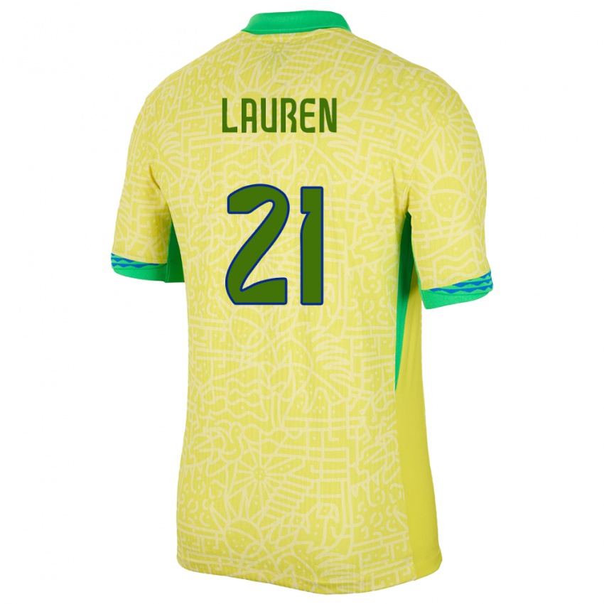 Uomo Maglia Brasile Lauren Costa #21 Giallo Kit Gara Home 24-26 Maglietta