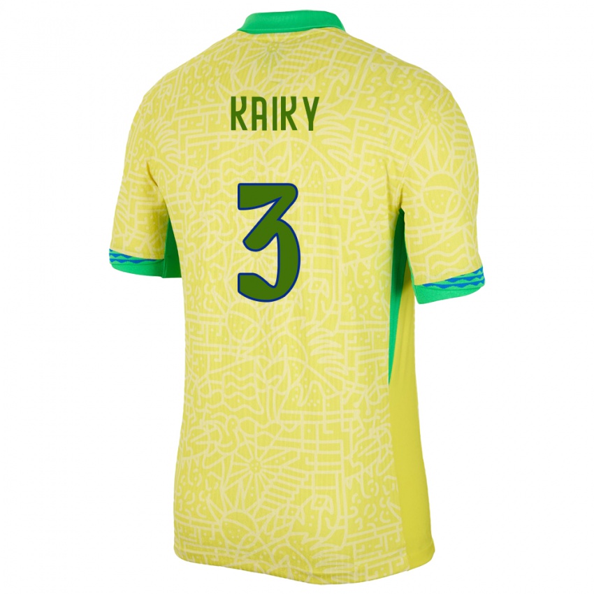 Uomo Maglia Brasile Kaiky #3 Giallo Kit Gara Home 24-26 Maglietta