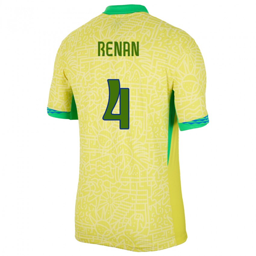 Uomo Maglia Brasile Robert Renan #4 Giallo Kit Gara Home 24-26 Maglietta