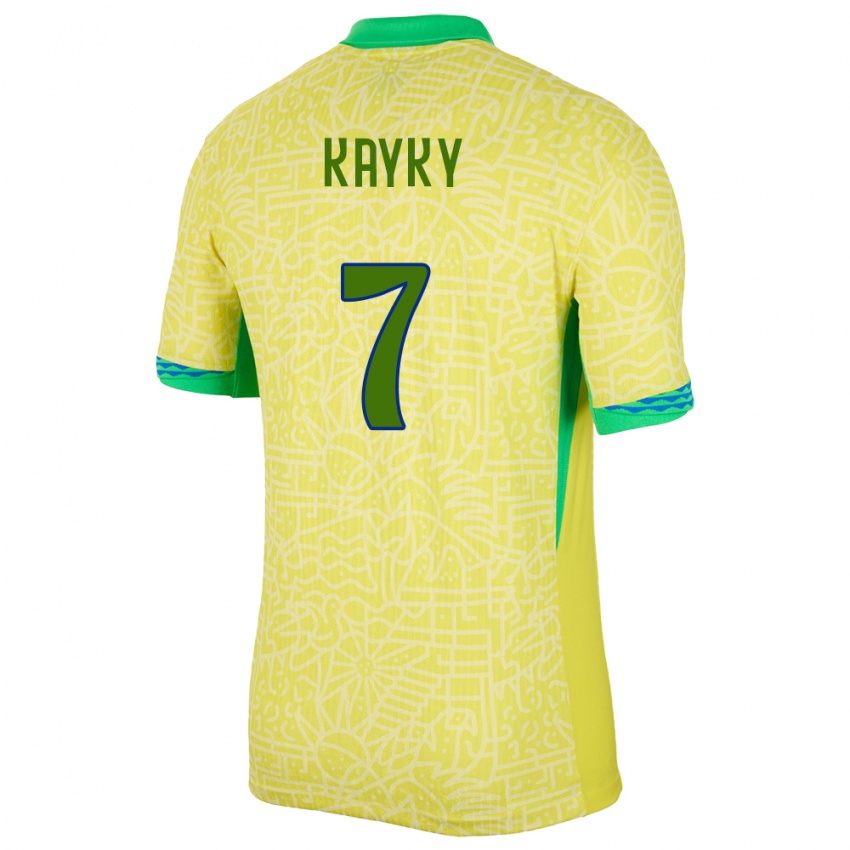 Uomo Maglia Brasile Kayky #7 Giallo Kit Gara Home 24-26 Maglietta