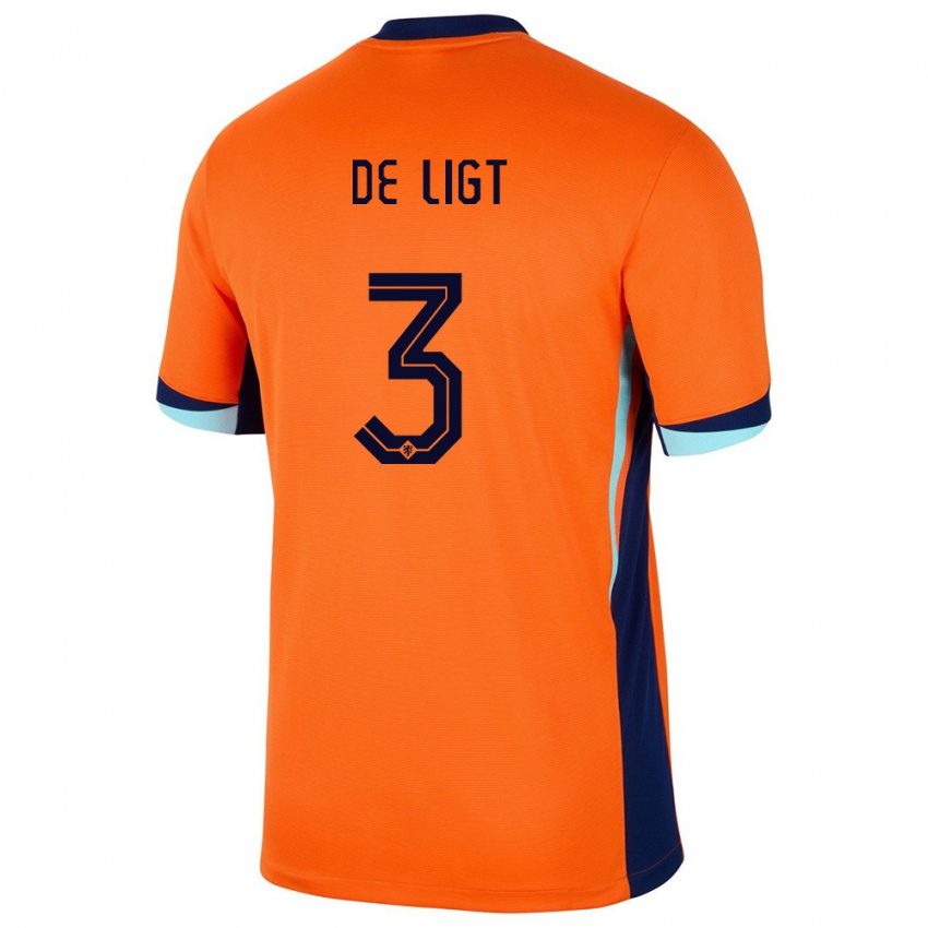 Uomo Maglia Paesi Bassi Matthijs De Ligt #3 Arancia Kit Gara Home 24-26 Maglietta