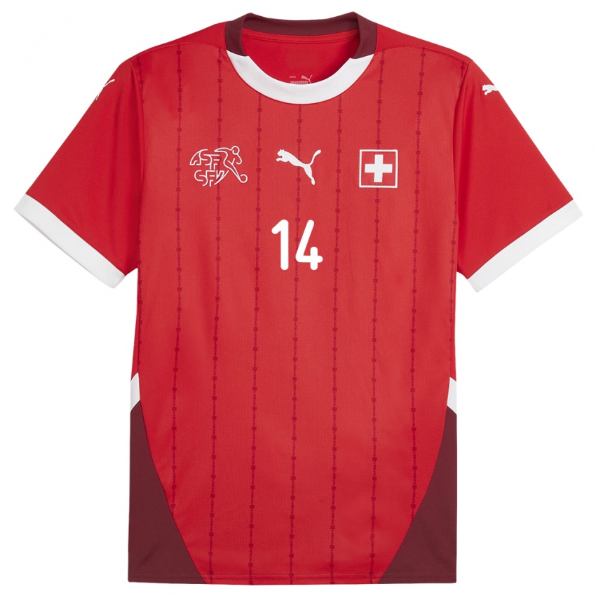 Uomo Maglia Svizzera Steven Zuber #14 Rosso Kit Gara Home 24-26 Maglietta