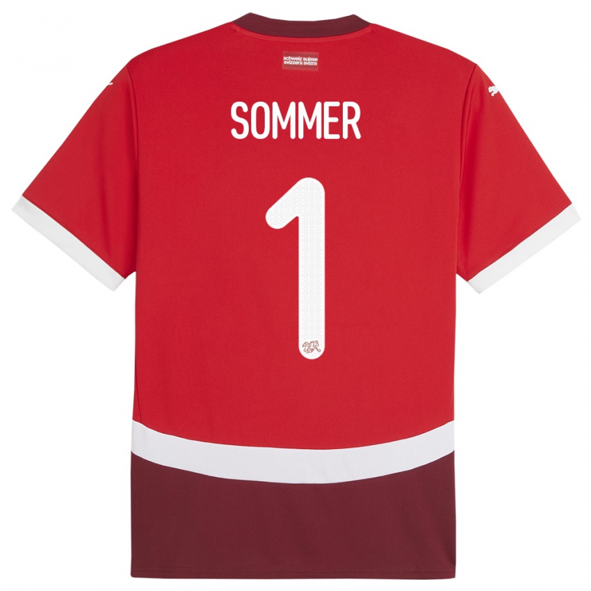 Uomo Maglia Svizzera Yann Sommer #1 Rosso Kit Gara Home 24-26 Maglietta