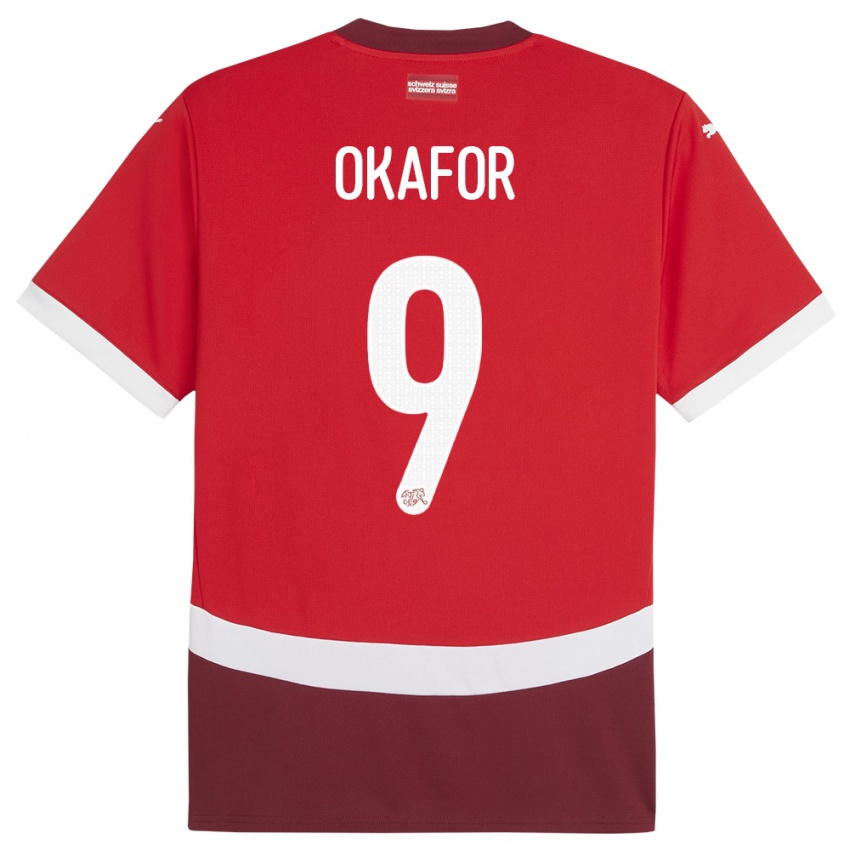Uomo Maglia Svizzera Noah Okafor #9 Rosso Kit Gara Home 24-26 Maglietta
