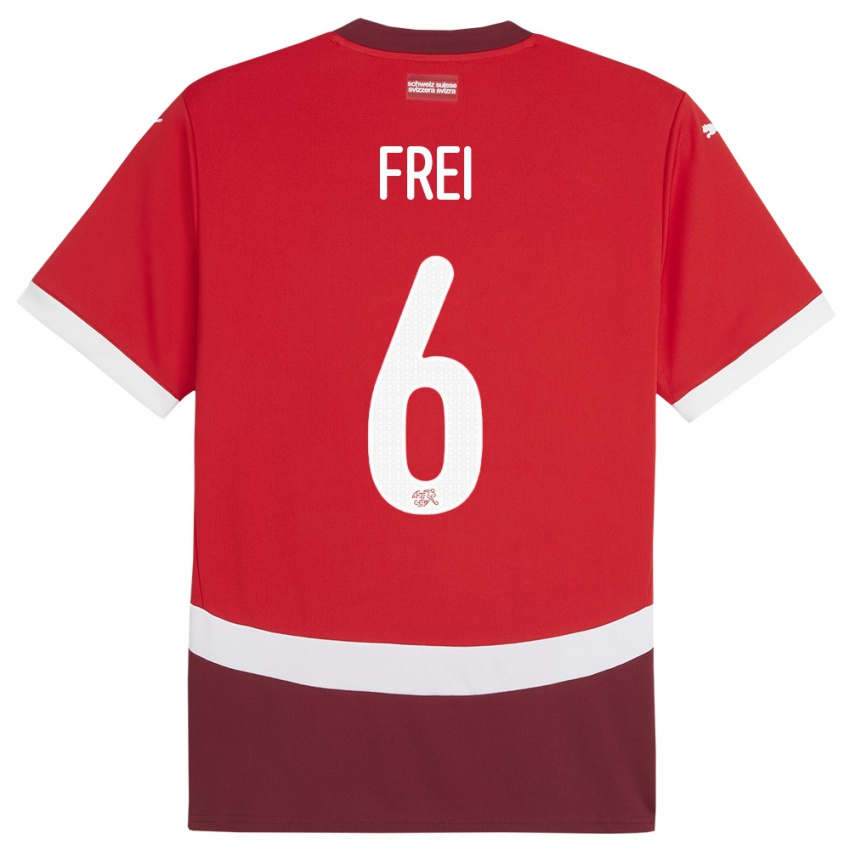 Uomo Maglia Svizzera Fabian Frei #6 Rosso Kit Gara Home 24-26 Maglietta