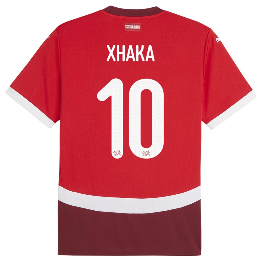 Uomo Maglia Svizzera Granit Xhaka #10 Rosso Kit Gara Home 24-26 Maglietta