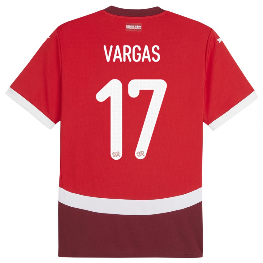 Uomo Maglia Svizzera Ruben Vargas #17 Rosso Kit Gara Home 24-26 Maglietta