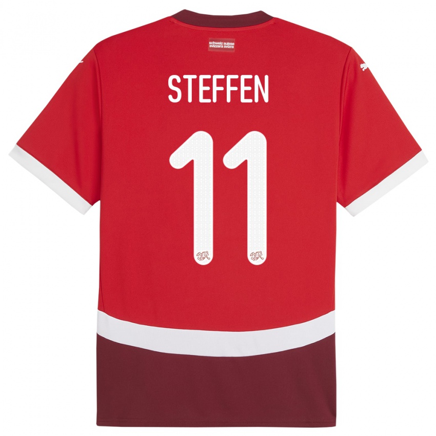 Uomo Maglia Svizzera Renato Steffen #11 Rosso Kit Gara Home 24-26 Maglietta