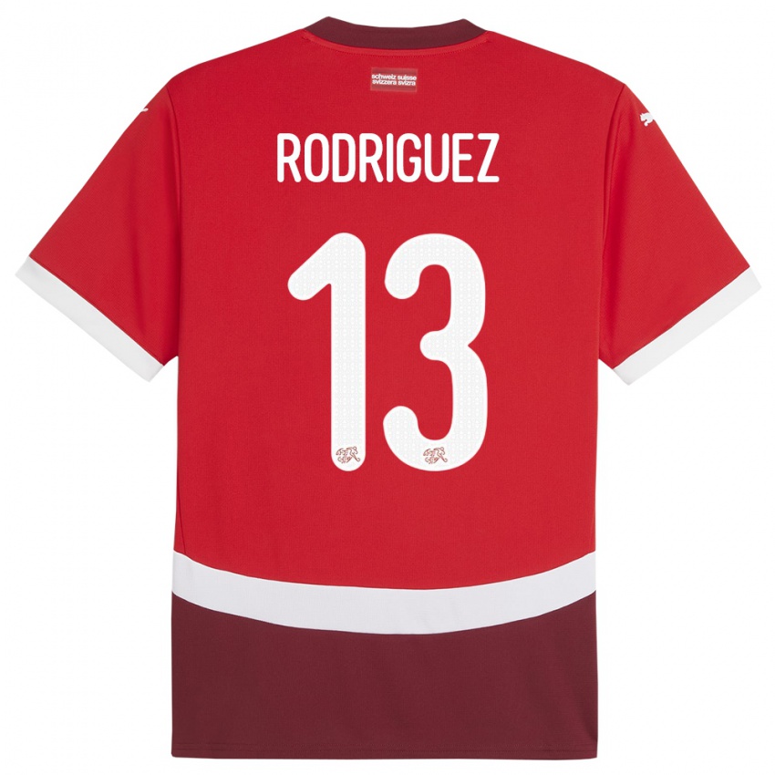 Uomo Maglia Svizzera Ricardo Rodriguez #13 Rosso Kit Gara Home 24-26 Maglietta