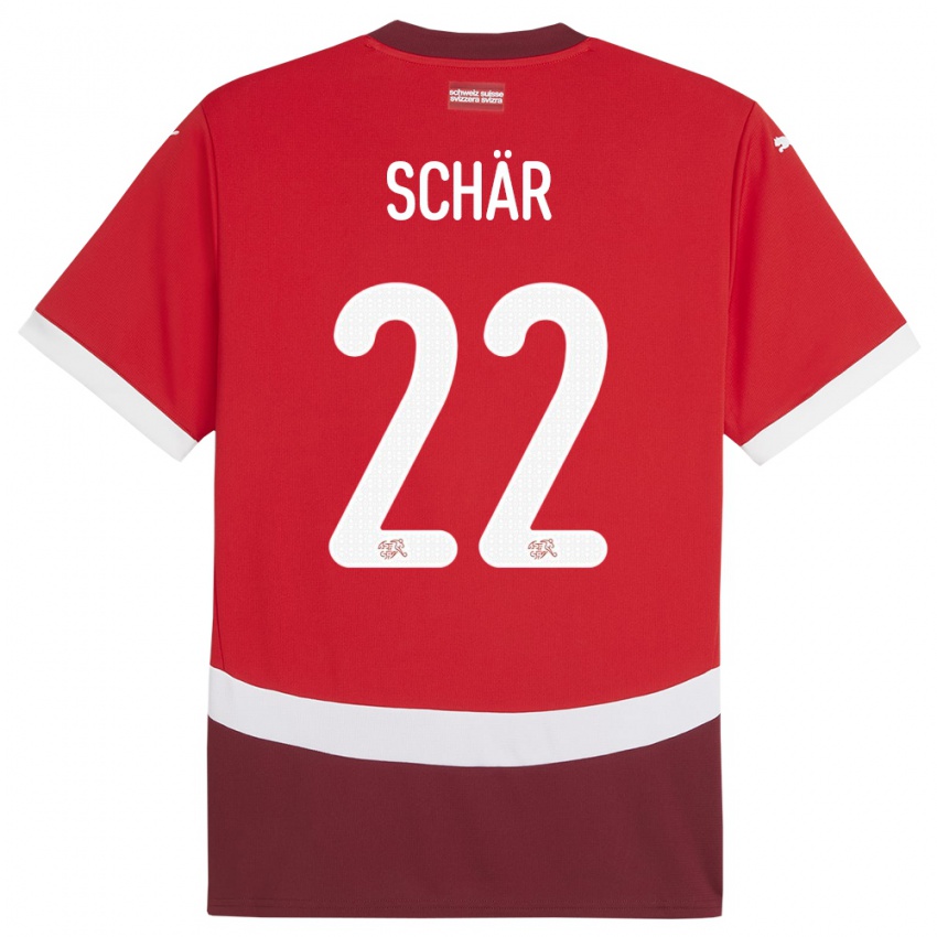 Uomo Maglia Svizzera Fabian Schar #22 Rosso Kit Gara Home 24-26 Maglietta