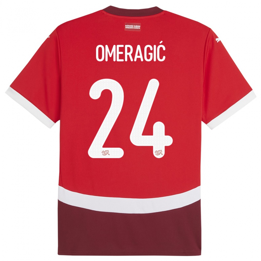 Uomo Maglia Svizzera Becir Omeragic #24 Rosso Kit Gara Home 24-26 Maglietta