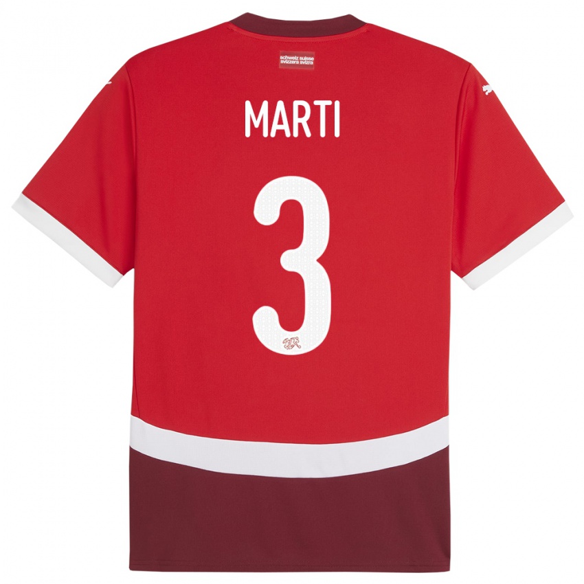 Uomo Maglia Svizzera Lara Marti #3 Rosso Kit Gara Home 24-26 Maglietta