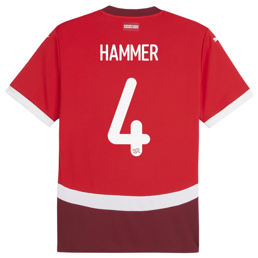 Uomo Maglia Svizzera Pascal Hammer #4 Rosso Kit Gara Home 24-26 Maglietta