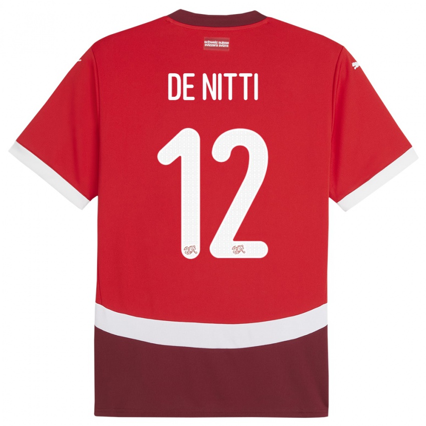 Uomo Maglia Svizzera Gianni De Nitti #12 Rosso Kit Gara Home 24-26 Maglietta