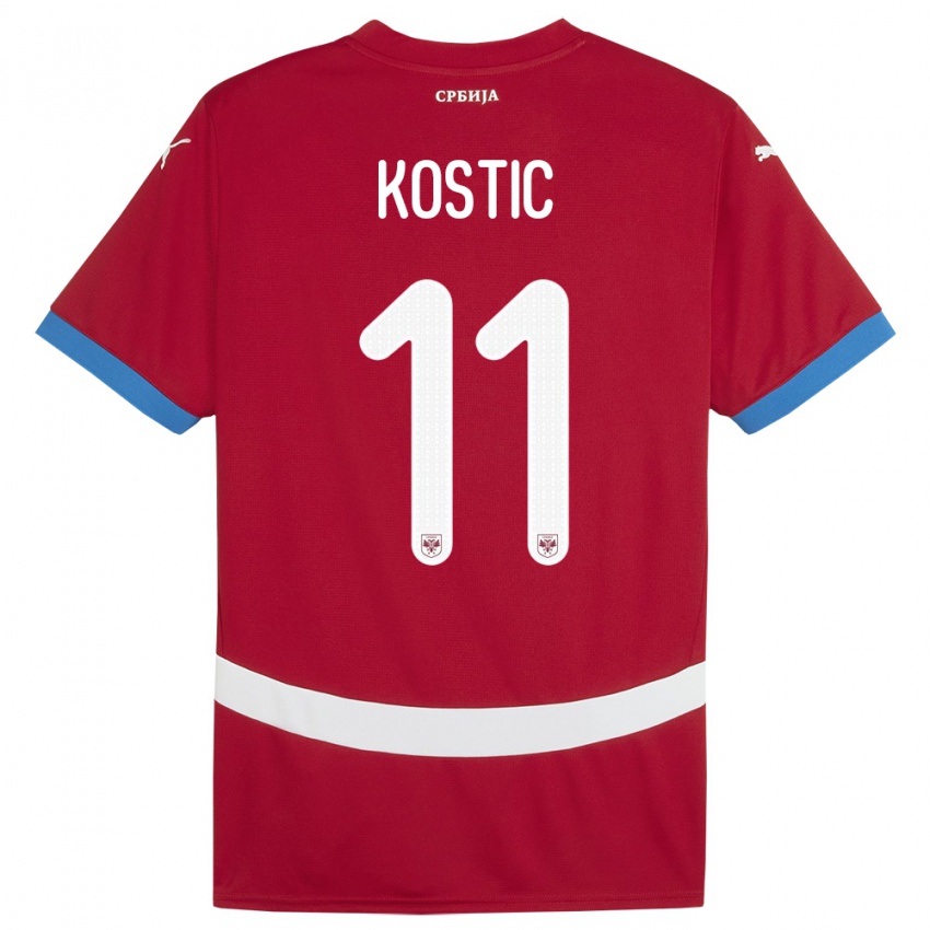 Uomo Maglia Serbia Filip Kostic #11 Rosso Kit Gara Home 24-26 Maglietta