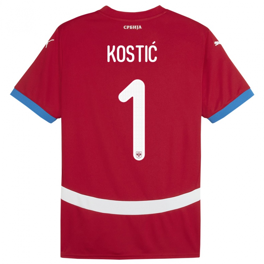 Uomo Maglia Serbia Milica Kostic #1 Rosso Kit Gara Home 24-26 Maglietta