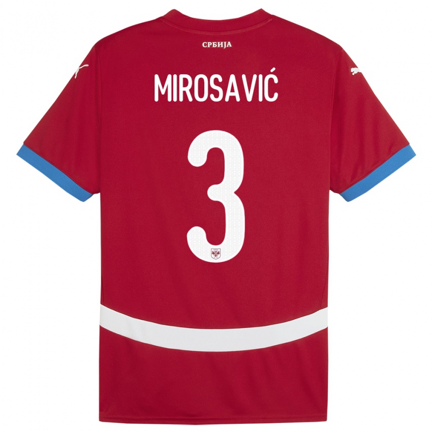 Uomo Maglia Serbia Veljko Mirosavic #3 Rosso Kit Gara Home 24-26 Maglietta