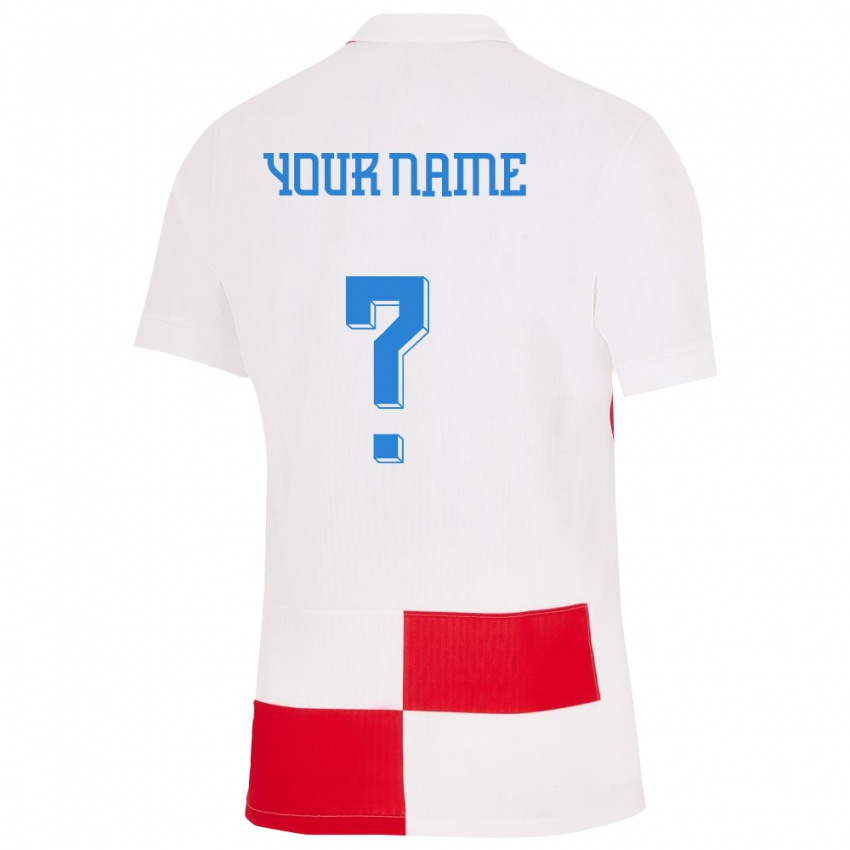 Uomo Maglia Croazia Il Tuo Nome #0 Bianco Rosso Kit Gara Home 24-26 Maglietta