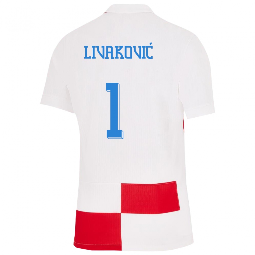 Uomo Maglia Croazia Dominik Livakovic #1 Bianco Rosso Kit Gara Home 24-26 Maglietta