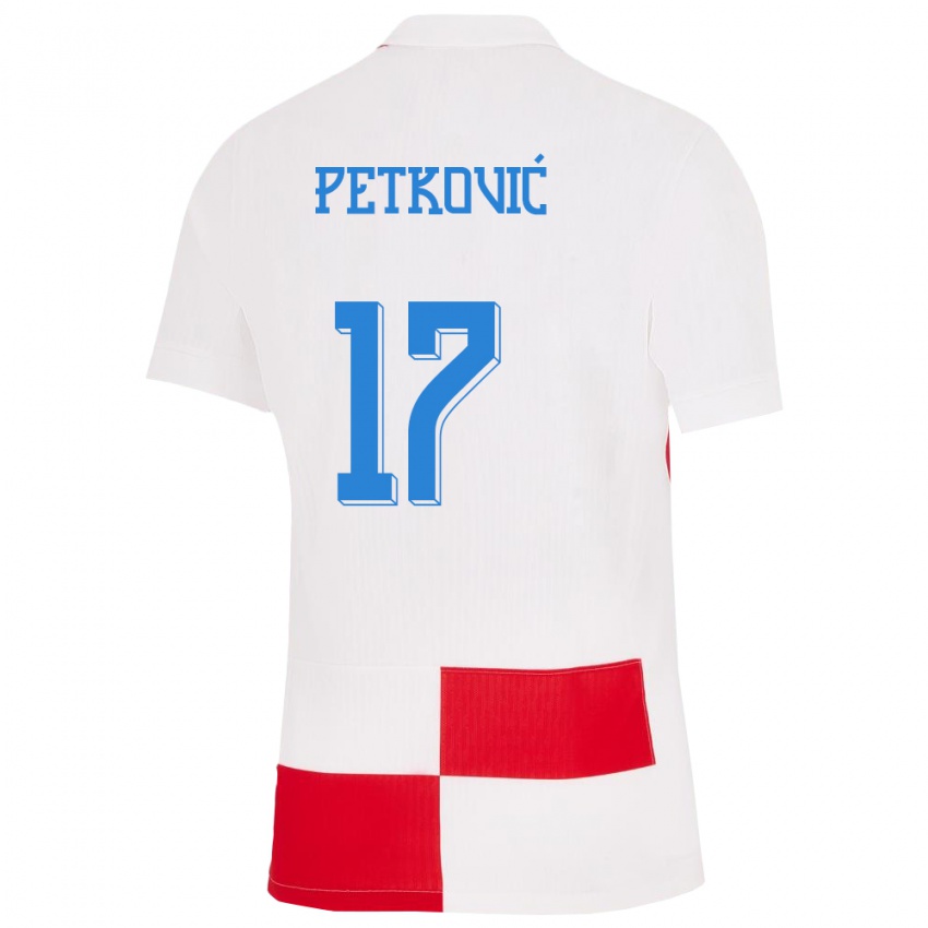 Uomo Maglia Croazia Bruno Petkovic #17 Bianco Rosso Kit Gara Home 24-26 Maglietta