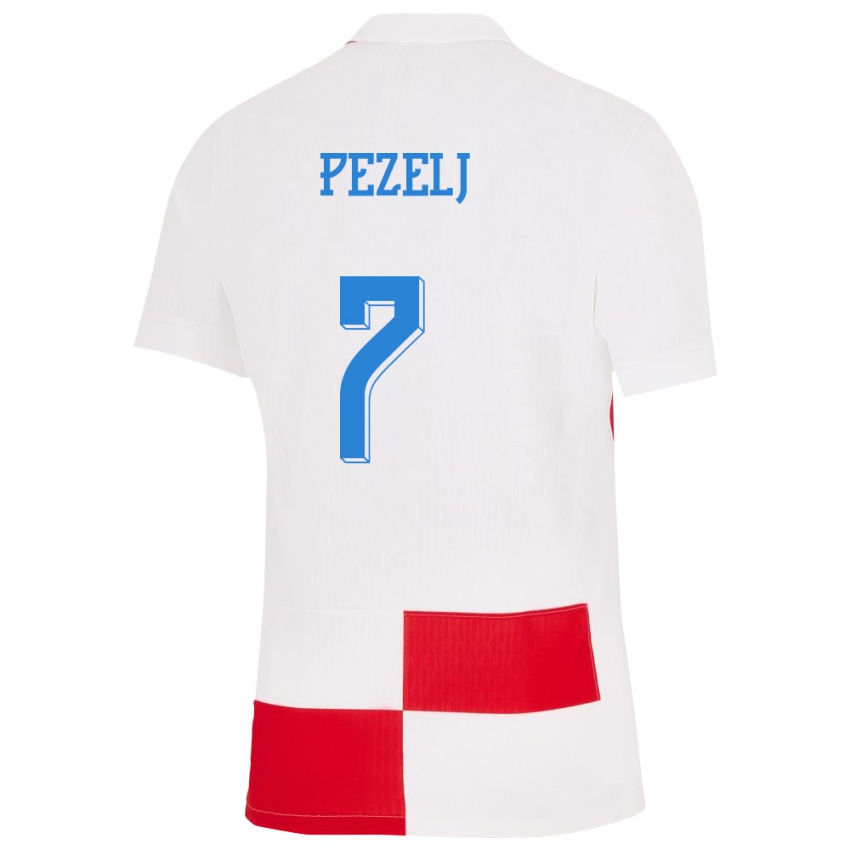 Uomo Maglia Croazia Petra Pezelj #7 Bianco Rosso Kit Gara Home 24-26 Maglietta