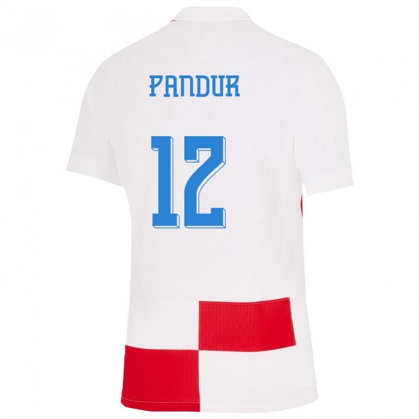 Uomo Maglia Croazia Ivor Pandur #12 Bianco Rosso Kit Gara Home 24-26 Maglietta