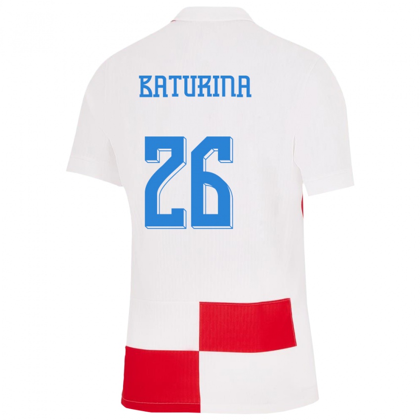 Uomo Maglia Croazia Martin Baturina #26 Bianco Rosso Kit Gara Home 24-26 Maglietta