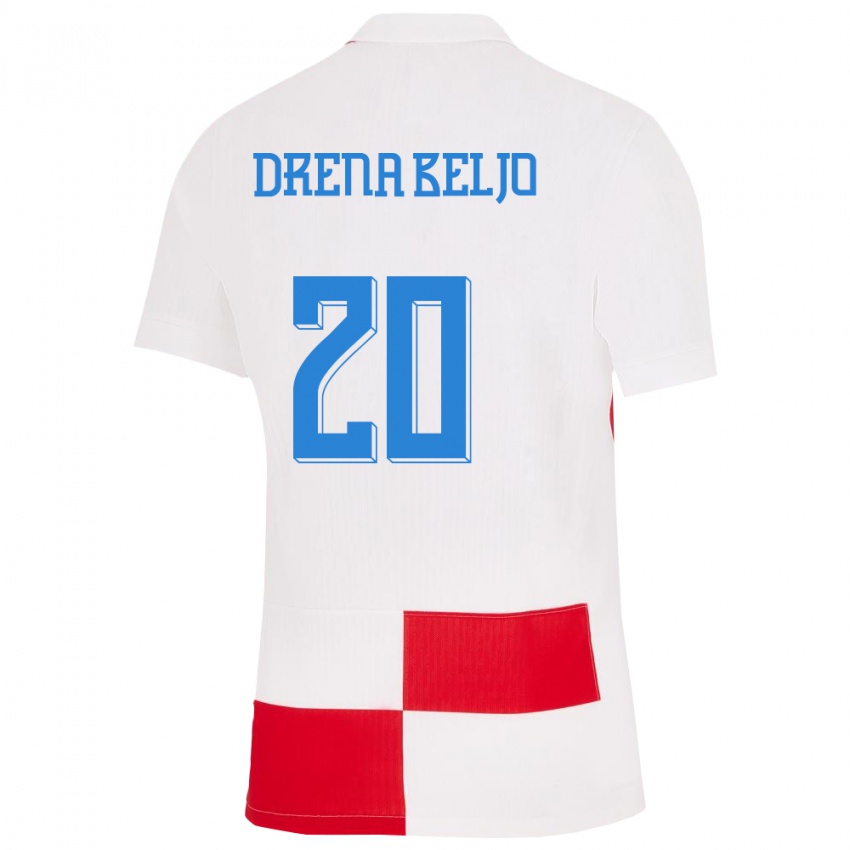 Uomo Maglia Croazia Dion Drena Beljo #20 Bianco Rosso Kit Gara Home 24-26 Maglietta