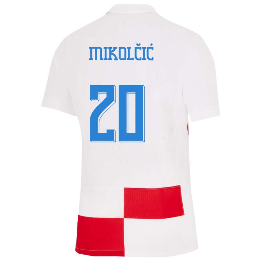 Uomo Maglia Croazia Simun Mikolcic #20 Bianco Rosso Kit Gara Home 24-26 Maglietta