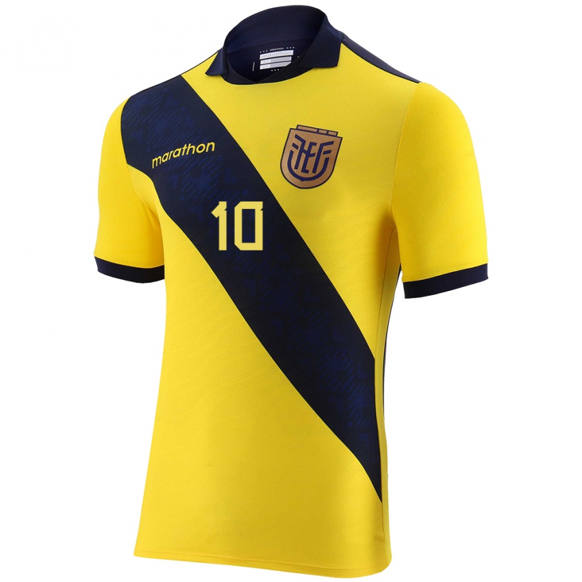 Uomo Maglia Ecuador Jose Klinger #10 Giallo Kit Gara Home 24-26 Maglietta