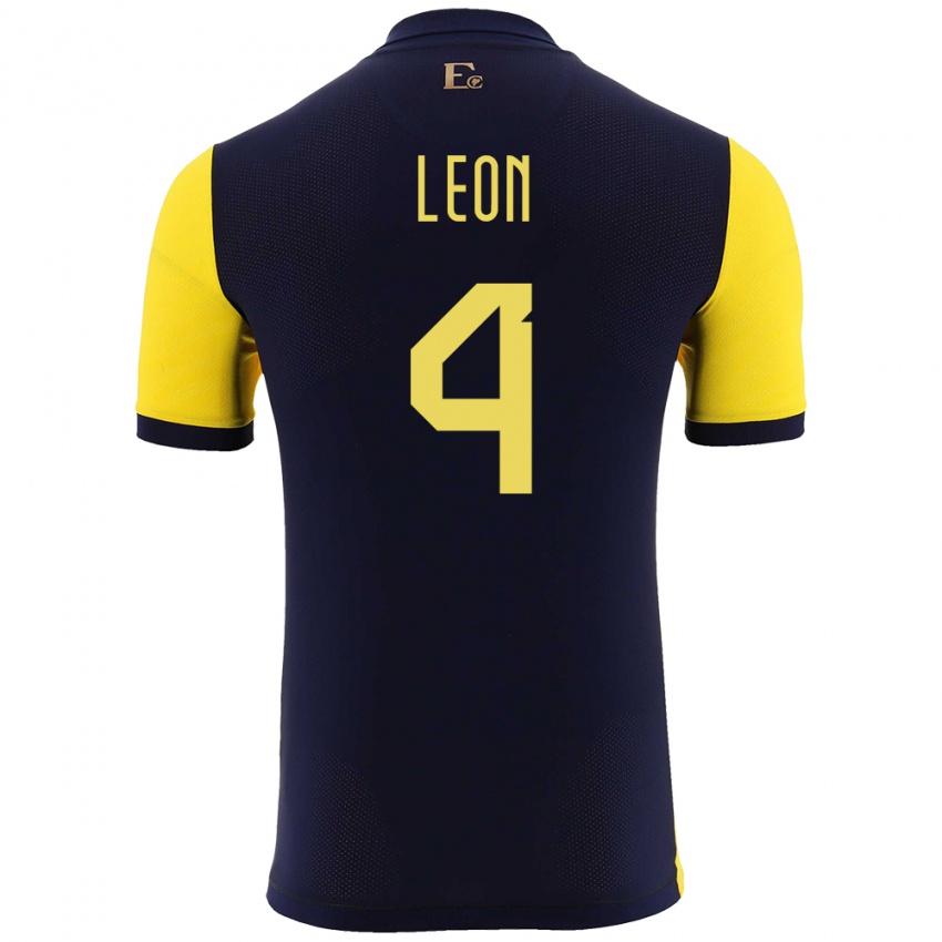 Uomo Maglia Ecuador Fernando Leon #4 Giallo Kit Gara Home 24-26 Maglietta