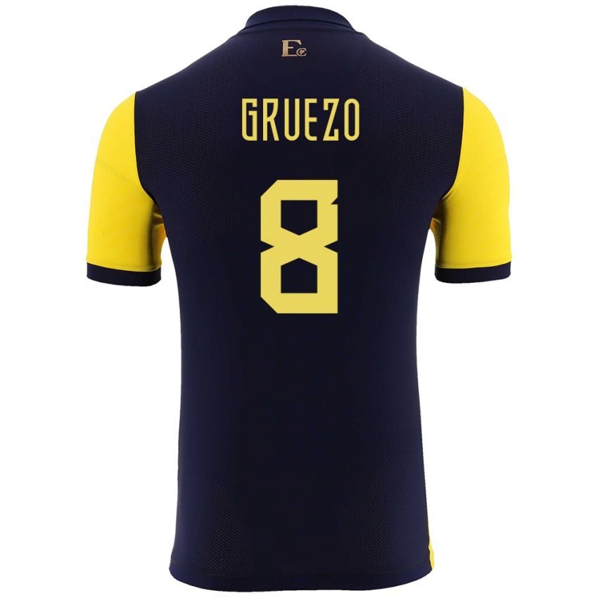 Uomo Maglia Ecuador Carlos Gruezo #8 Giallo Kit Gara Home 24-26 Maglietta