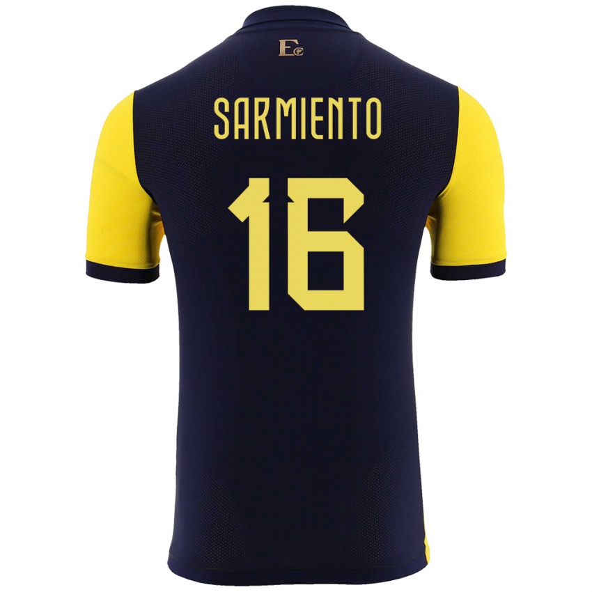 Uomo Maglia Ecuador Jeremy Sarmiento #16 Giallo Kit Gara Home 24-26 Maglietta