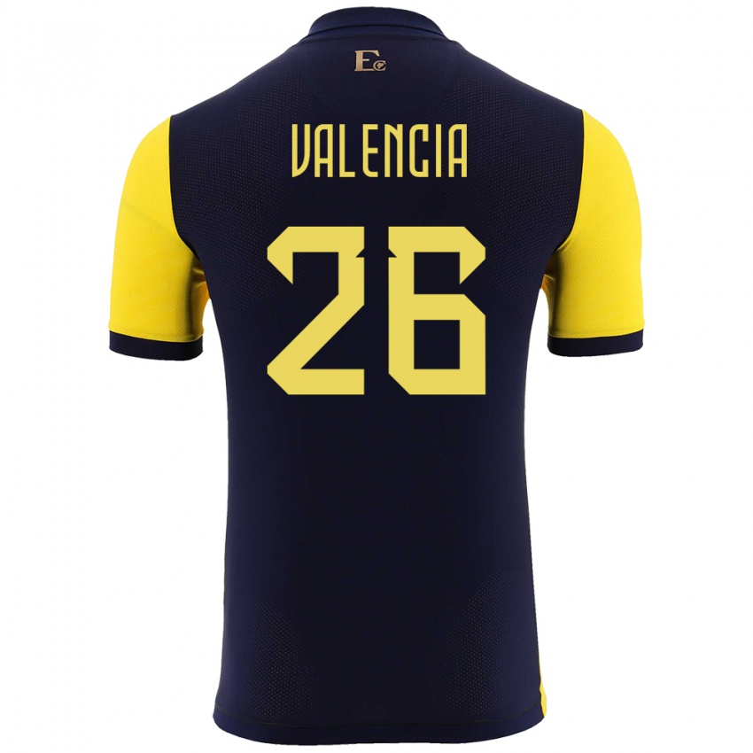 Uomo Maglia Ecuador Anthony Valencia #26 Giallo Kit Gara Home 24-26 Maglietta