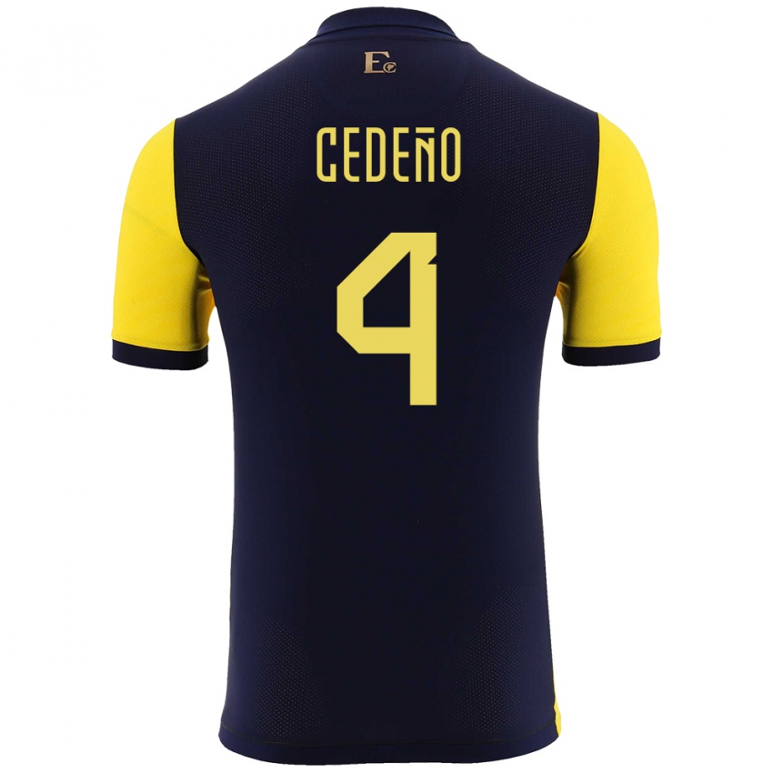 Uomo Maglia Ecuador Stefany Cedeno #4 Giallo Kit Gara Home 24-26 Maglietta