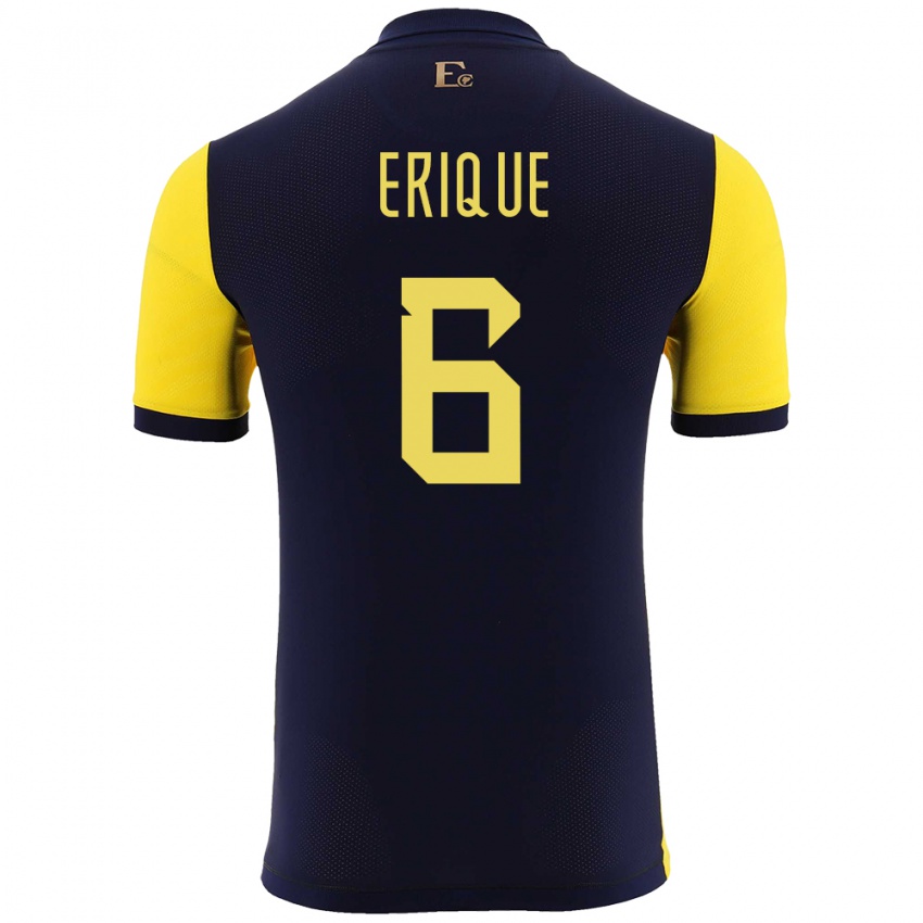 Uomo Maglia Ecuador Yeltzin Erique #6 Giallo Kit Gara Home 24-26 Maglietta