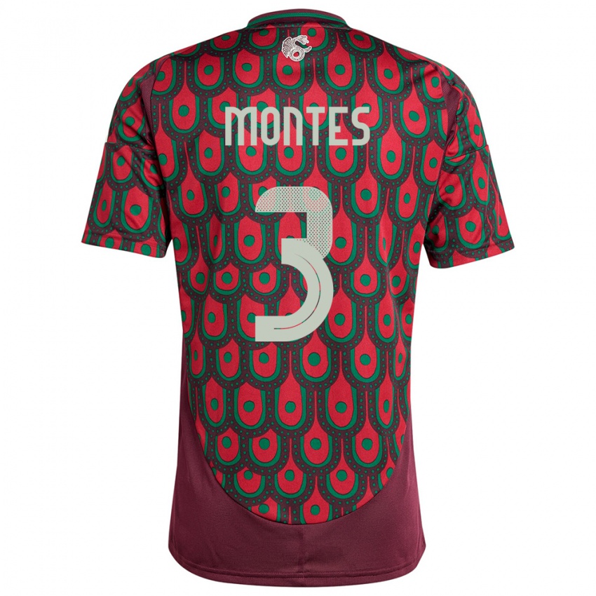 Uomo Maglia Messico Cesar Montes #3 Marrone Kit Gara Home 24-26 Maglietta