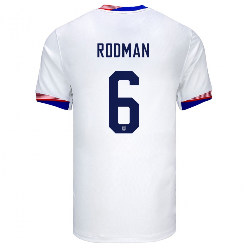 Uomo Maglia Stati Uniti Trinity Rodman #6 Bianco Kit Gara Home 24-26 Maglietta