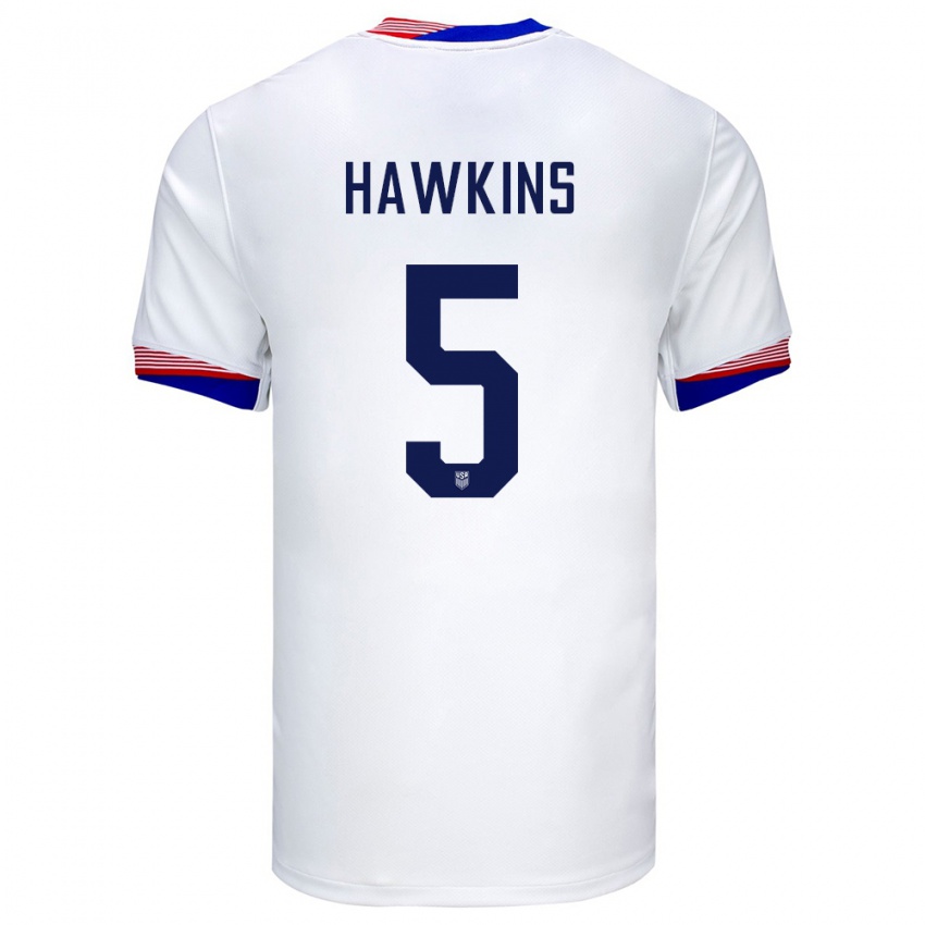 Uomo Maglia Stati Uniti Stuart Hawkins #5 Bianco Kit Gara Home 24-26 Maglietta