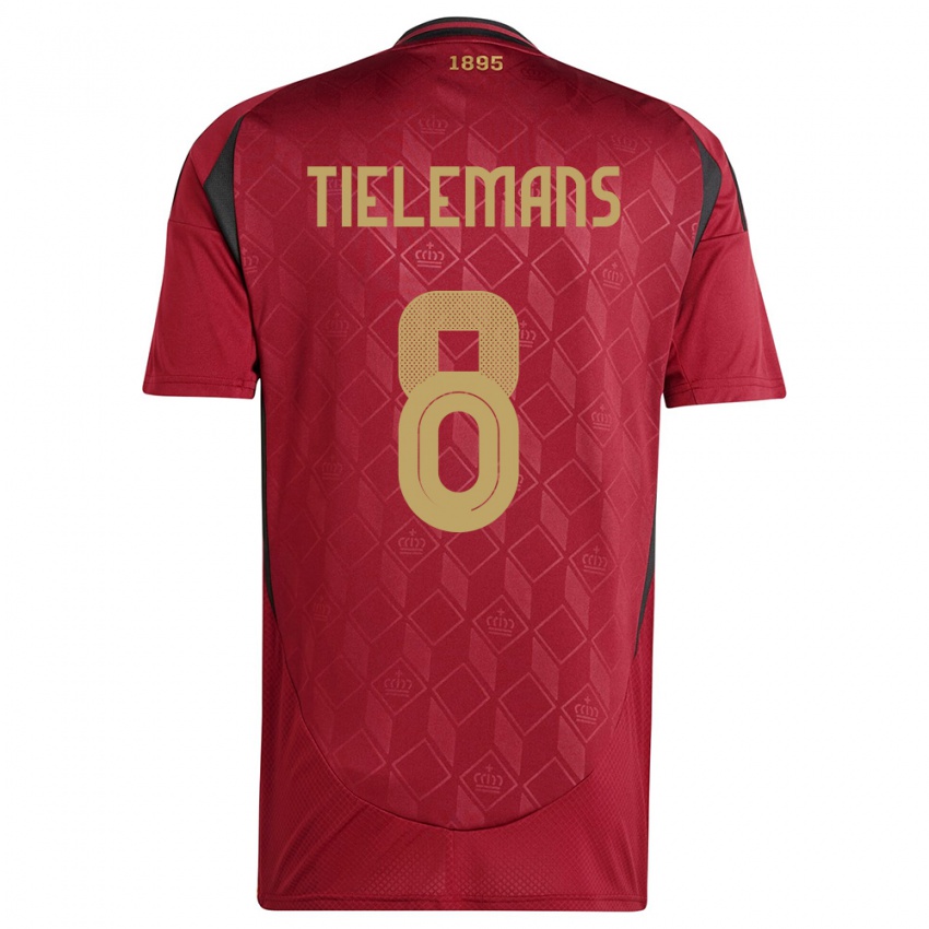 Uomo Maglia Belgio Youri Tielemans #8 Borgogna Kit Gara Home 24-26 Maglietta