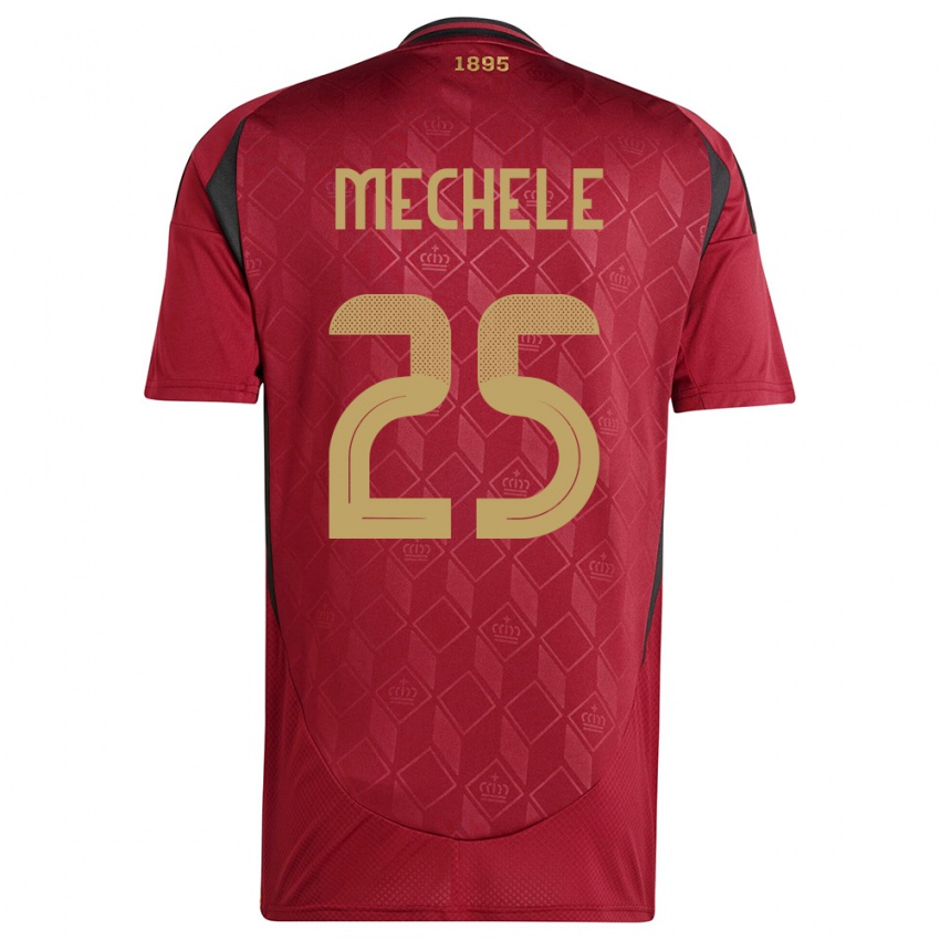 Uomo Maglia Belgio Brandon Mechele #25 Borgogna Kit Gara Home 24-26 Maglietta